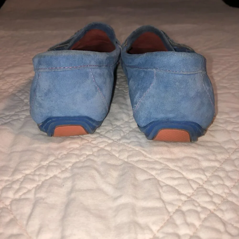Womens Blue Suede Penny Loafers Moccasins, Size 9.5M